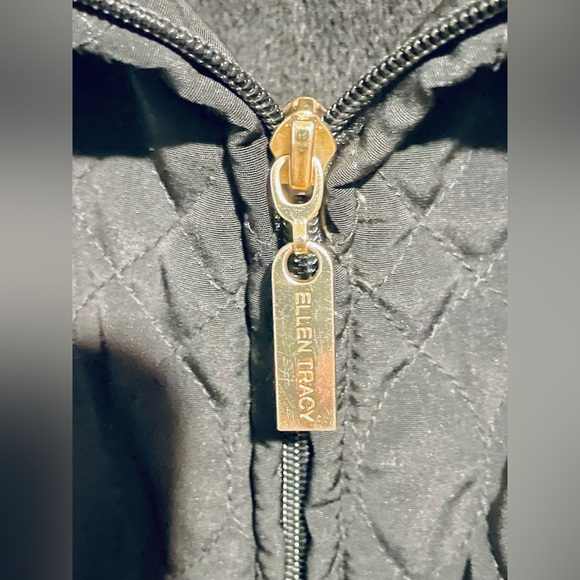 Ellen Tracy Black Quilt Winter Jacket XL Zip Drawstring Waist Plush Lining EUC - Picture 6 of 10